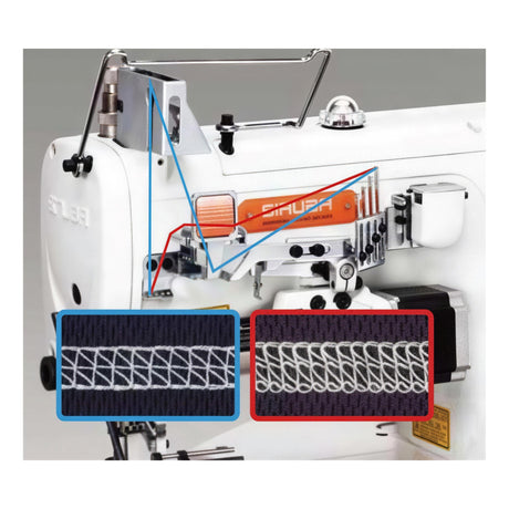 SIRUBA F007K-W122-356/FHA 3 Needle Flat Bed Coverstitch Industrial Sewing Machine Assembled with Table and Servo Motor Included