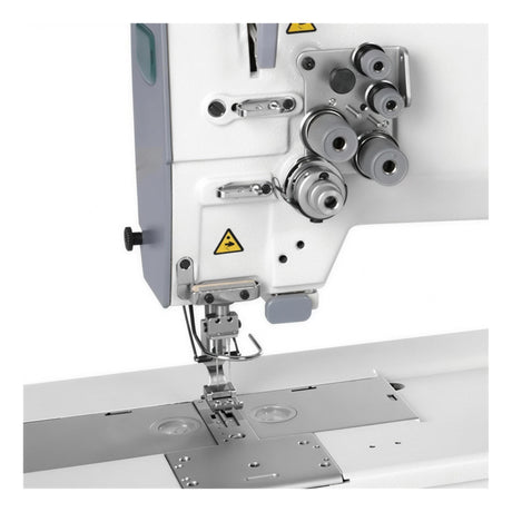 SIRUBA T828-42-064 Double Needle, Needle Feed Lockstitch Industrial Sewing Machine Assembled with Table and Servo Motor Included