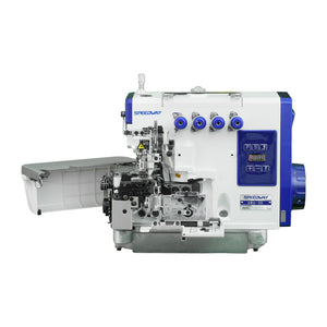 SPEEDWAY SW6-5D 2-Needle 5-Thread True Safety Stitch Direct Drive Overlock Industrial Sewing Machine for Wovens, Denim & Workwear - Complete Setup, Fully Submerged Table Included