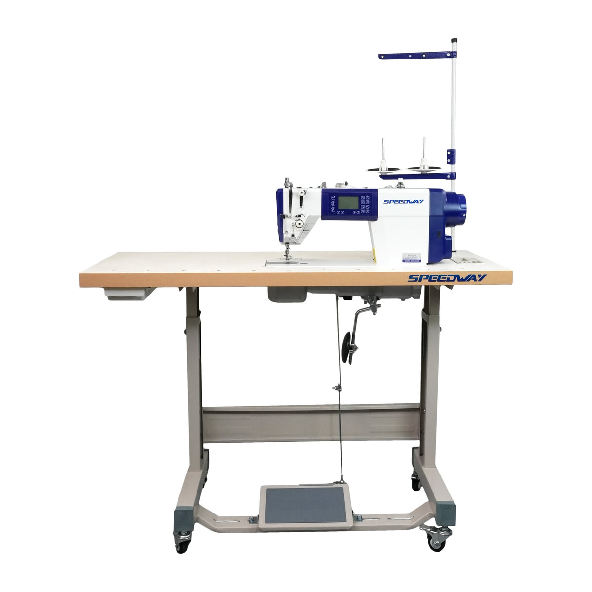 SPEEDWAY SW 8000 A Single Needle Direct Drive Fully Automatic Stepper Motor Drop Feed Lockstitch Industrial Sewing Assembled with Table and Stand with Wheels