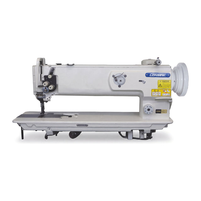 CONSEW P1510RBL-18 Single Needle Long Arm 18" Heavy Duty Walking Foot Compound Feed Lockstitch Industrial Sewing Machine with Top Load Bobbin & Vertical Hook - Complete Setup, Table, Stand Included