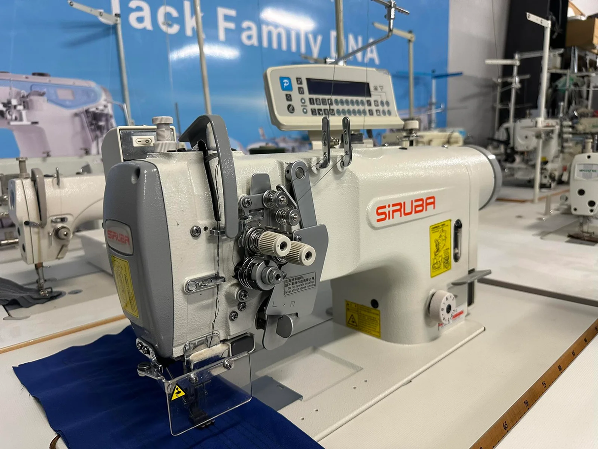 SIRUBA DT8200-75-064H/C Large Hook Double Needle, Needle Feed, Split bar 1/4" Full functionLockstitch Industrial Sewing Machine Assembled with Table and Servo Motor Included