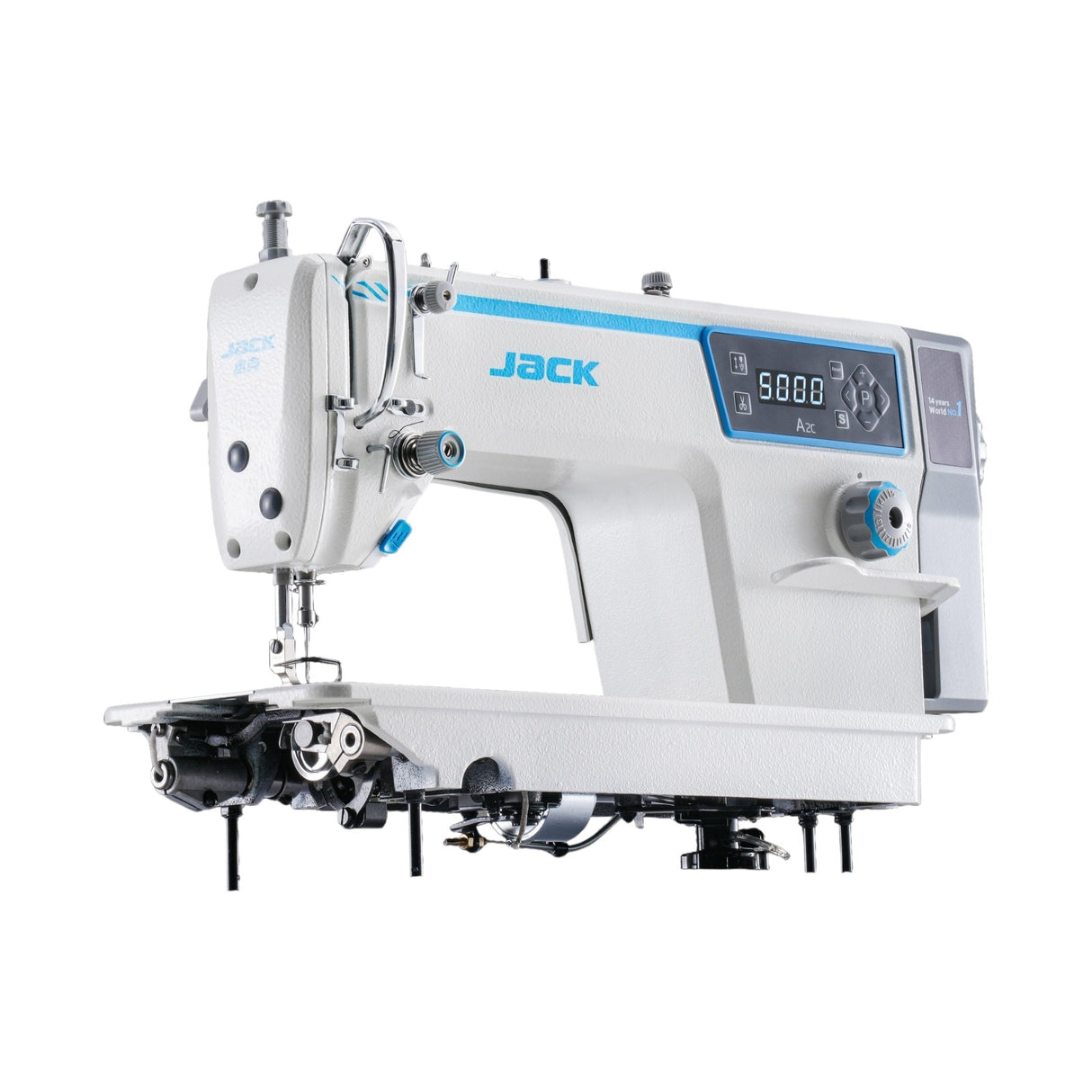 JACK A2C-C High-Speed Single Needle Lockstitch Machine with Automatic Thread Trimmer Assembled with Table and Stand Included