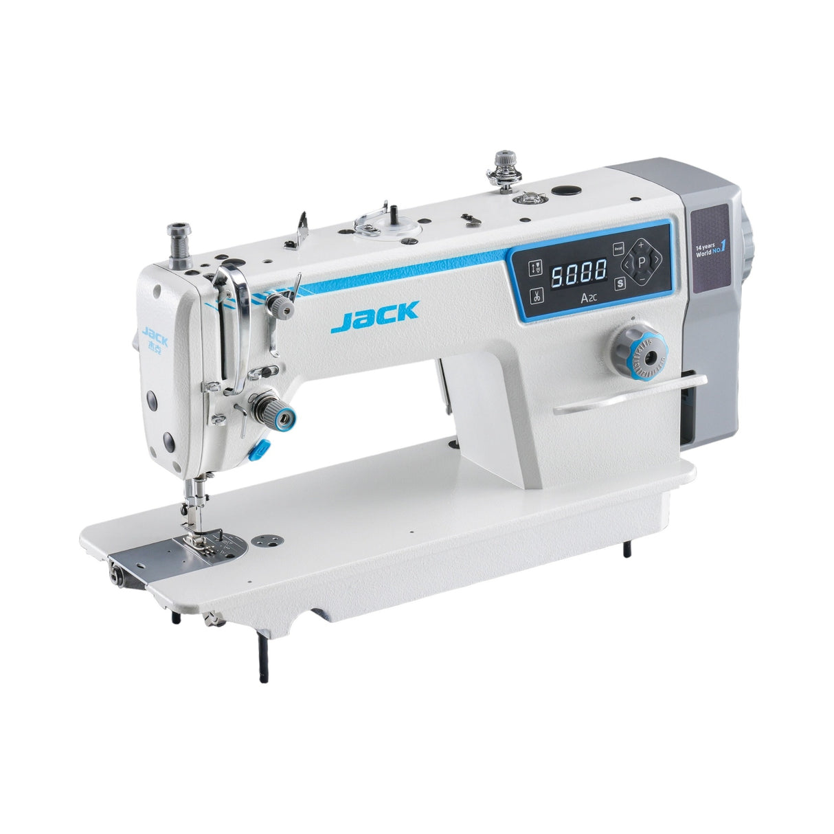 JACK A2C-C High-Speed Single Needle Lockstitch Machine with Automatic Thread Trimmer Assembled with Table and Stand Included