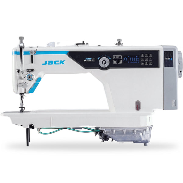JACK A5E-B — Máquina lockstitch industrial de una aguja, drop feed, transmisión directa, reconocimiento inteligente de material, totalmente automática, ensamblada lista para usar, mesa y base incluidas