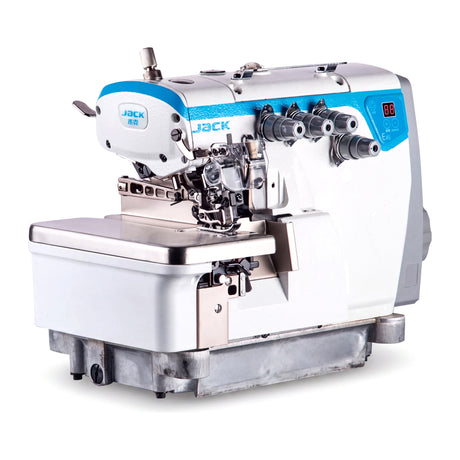 JACK E4S-3-32R2/223 3 Thread Rolled Hem Overlock Industrial Sewing Machine Assembled with Fully Submerged Table Setup Included