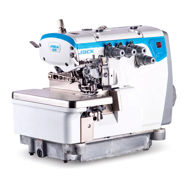JACK E4S-3-32R2/223 3 Thread Rolled Hem Overlock Industrial Sewing Machine Assembled with Fully Submerged Table Setup Included