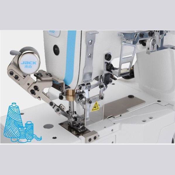 JACK® K5E-UT-01GB×364 – 3-Needle Cylinder Bed Coverstitch with Thread Trimmer – Complete Setup, Table & Stand Included