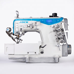 JACK® K5E-UT-01GB×364 – 3-Needle Cylinder Bed Coverstitch with Thread Trimmer – Complete Setup, Table & Stand Included