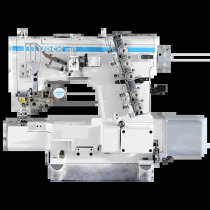 JACK® K6-A-UT – 3-Needle Cylinder Bed Coverstitch with Knife, Trimmer & Vacuum – Complete Setup, Table & Stand Included