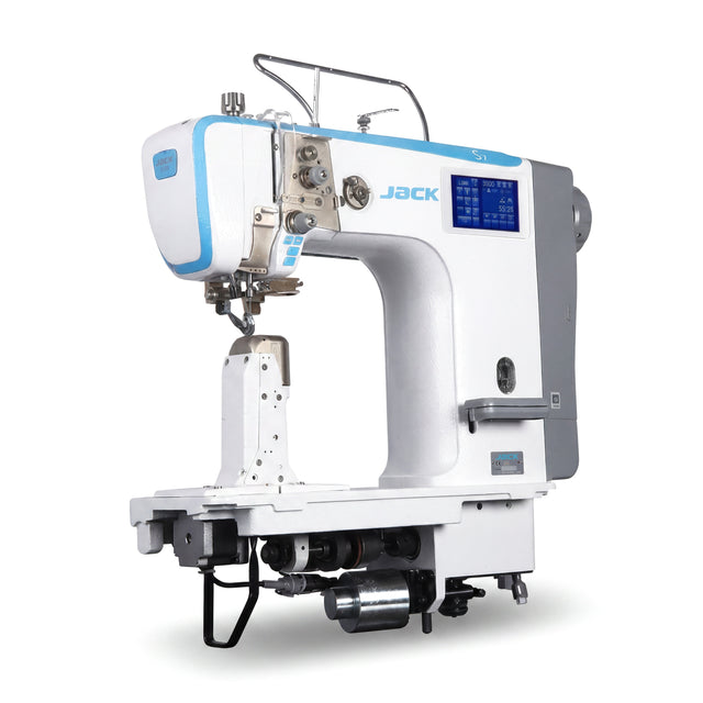 JACK® S7-91T – Single Needle Post-Bed Triple Feed Lockstitch – Complete Setup, Table & Stand Included
