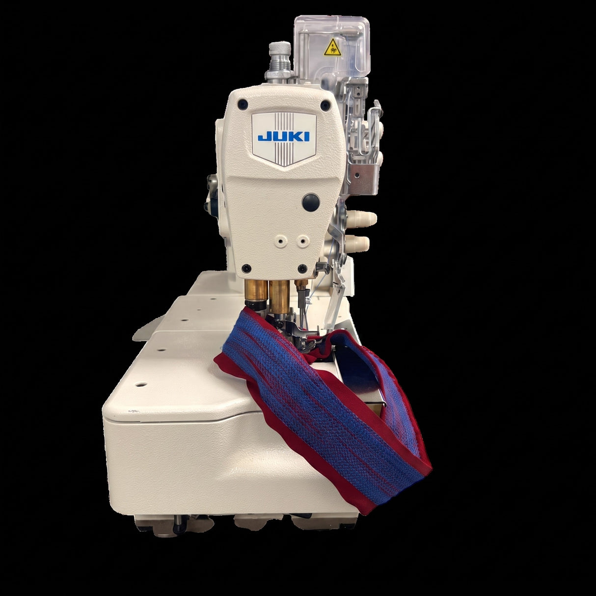 JUKI MF-7523U11 — Máquina recubridora de cama plana de tres agujas, ensamblada lista para usar con servomotor, mesa y base incluidas