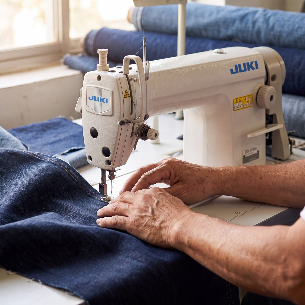 JUKI DDL-8100e Single Needle Lockstitch Industrial Sewing Machine Assembled with Servo Motor, Table and Stand Included