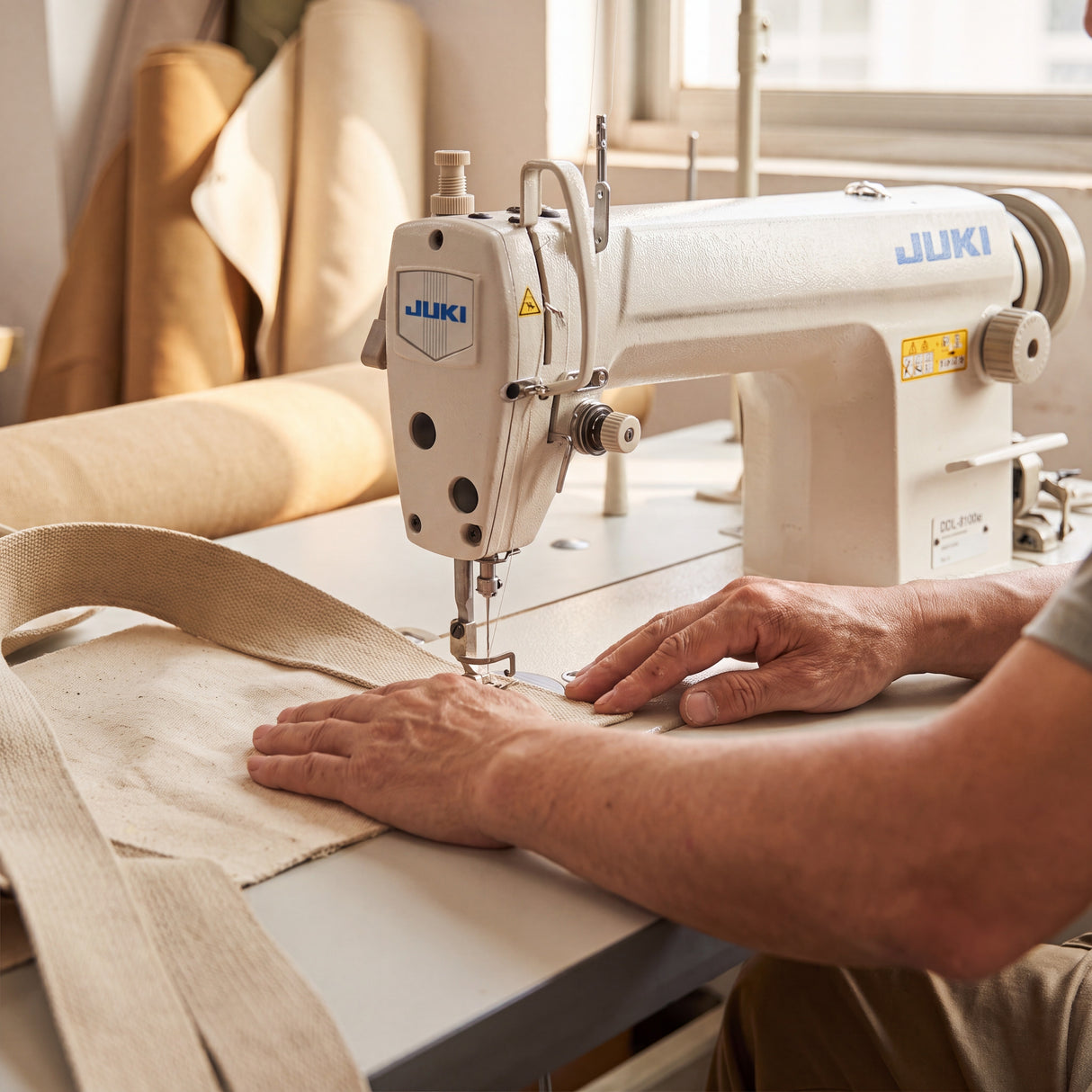 JUKI DDL8100eH/X73141 Heavy Duty Large Capacity Bobbin, 7mm Stitch Length Single Needle Lockstitch Assembled with Servo Motor, Table and Stand Included
