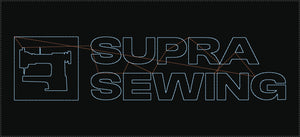 Supra Sewing logo stitch pattern, 200 × 47 mm, fits the 220 × 100 mm field of the JACK JK-T2210