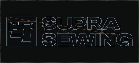Supra Sewing logo stitch pattern, 200 × 47 mm, fits the 220 × 100 mm field of the JACK JK-T2210