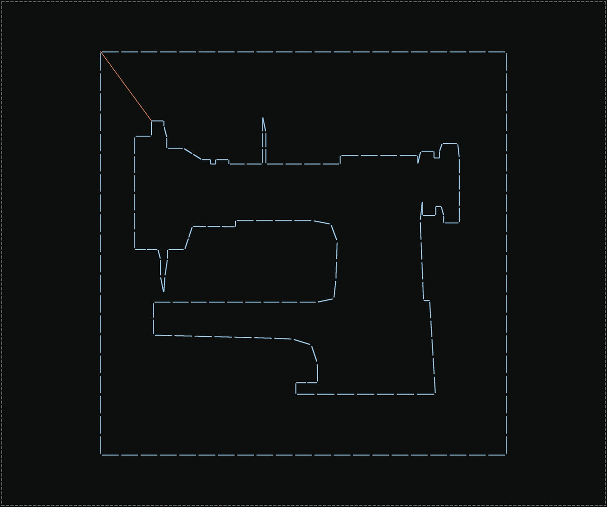 Sewing machine silhouette stitch pattern, 40 × 40 mm, digitized for a JUKI AMS programmable pattern sewer