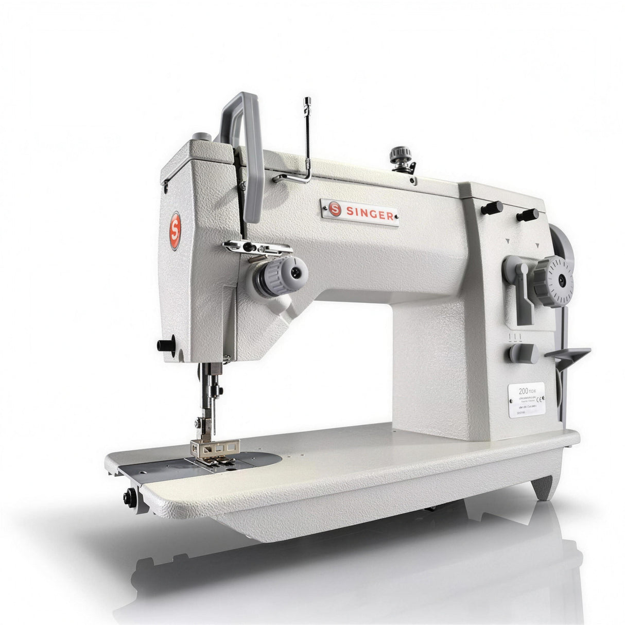 SINGER 20U-105C — Máquina lockstitch de pespunte recto y zig-zag de una aguja, ensamblada lista para usar con servomotor, mesa y base incluidas