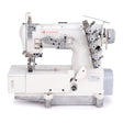 SINGER 523D-364-31-03 3 Needle Flatbed Coverstitch Industrial Sewing Machine Assembled with Servo Motor, Fully Submerged Table Setup Included