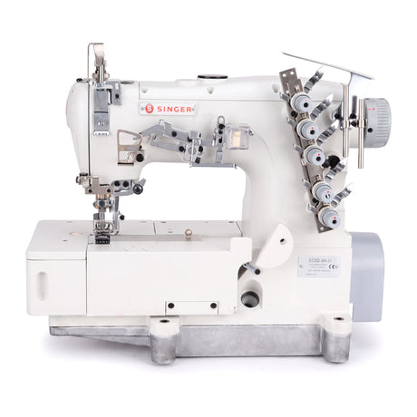 SINGER 523D-364-31-03 3 Needle Flatbed Coverstitch Industrial Sewing Machine Assembled with Servo Motor, Fully Submerged Table Setup Included