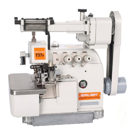 SIRUBA 737K-504M2-04/LFC-3  3 Thread Overlock with Elastic Metering Device Industrial Sewing Machine Assembled with Servo Motor, Fully Submerged Table Setup Included
