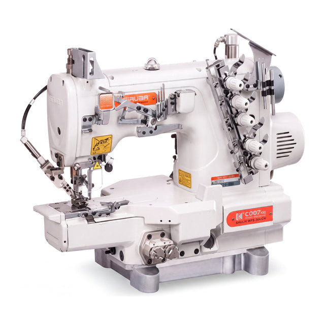 SIRUBA C007KP-W122-364/CH 3 Needle Cylinder Bed Coverstitch Industrial Sewing Machine Assembled with Table and Servo Motor Included