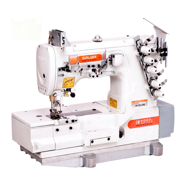 SIRUBA F007K-W122-356/FHA 3 Needle Flat Bed Coverstitch Industrial Sewing Machine Assembled with Table and Servo Motor Included