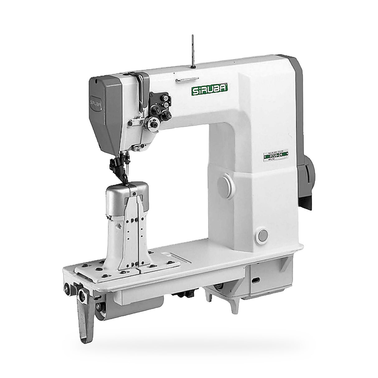 SIRUBA R728-224 Two Needle Post Bed Triple Feed Lockstitch Industrial Sewing Machine (2.4mm Gauge) - Complete Setup, Table, Stand Included