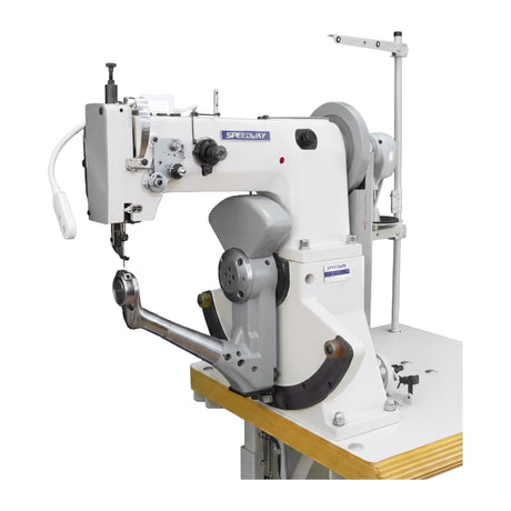 SPEEDWAY SW 168A Single Needle Inner Liner & Outsole Side Wall Stitching Machine for Shoe Production with Electric Foot Lifter, Needle Positioner & Floating Horn - Complete Setup, Table, Stand Included