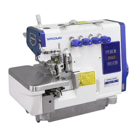 SPEEDWAY SW6-4D 2-Needle 4-Thread Direct Drive Overlock Industrial Sewing Machine with 6,500 SPM Max Speed - Complete Setup, Fully Submerged Table Included
