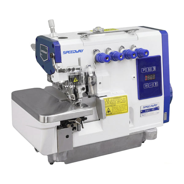 SPEEDWAY SW6-4D 2-Needle 4-Thread Direct Drive Overlock Industrial Sewing Machine with 6,500 SPM Max Speed - Complete Setup, Fully Submerged Table Included