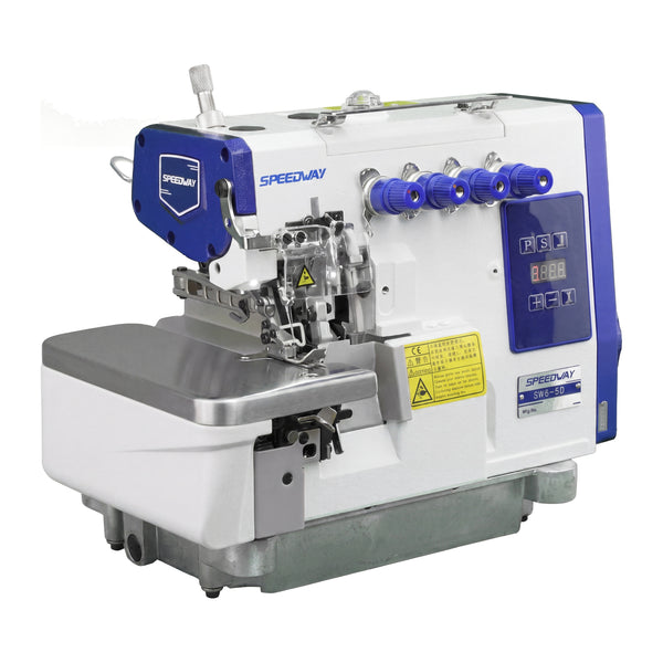 SPEEDWAY SW6-5D 2-Needle 5-Thread True Safety Stitch Direct Drive Overlock Industrial Sewing Machine for Wovens, Denim & Workwear - Complete Setup, Fully Submerged Table Included