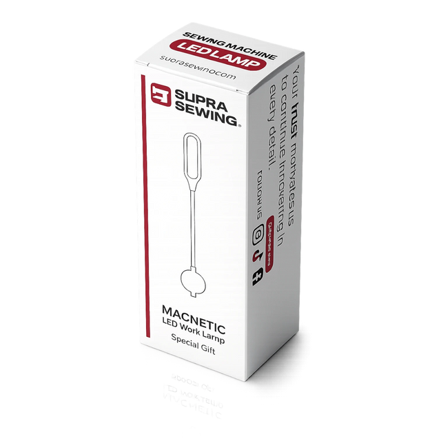 Supra Sewing magnetic 6W LED work lamp for industrial sewing machines, with flexible gooseneck and bright illumination.