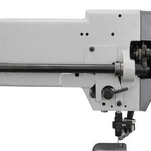 Supra Sewing Online, Llc Speedway SW 9910 industrial sewing machine with roller foot for caps, leather, and footwear. Triple feed system.
