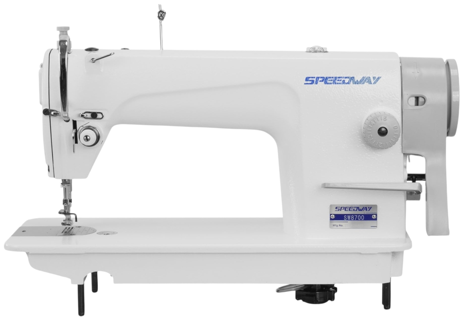 SPEEDWAY SW 8700 — single needle industrial lockstitch, assembled with table and stand